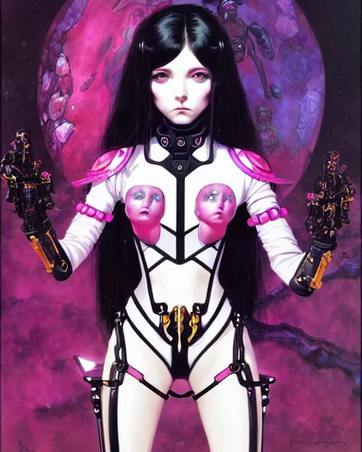 Image similar to portrait of beautiful cute goth girl in warhammer cyber armor, art by kuvshinov ilya and wayne barlowe and gustav klimt and artgerm and wlop