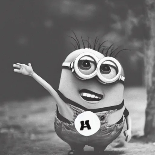 Image similar to old creepy black and white photograph of a minion