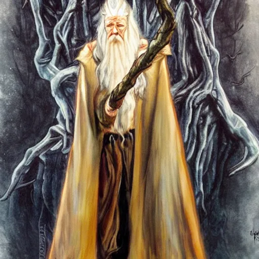 Prompt: gandalf as groot, painting