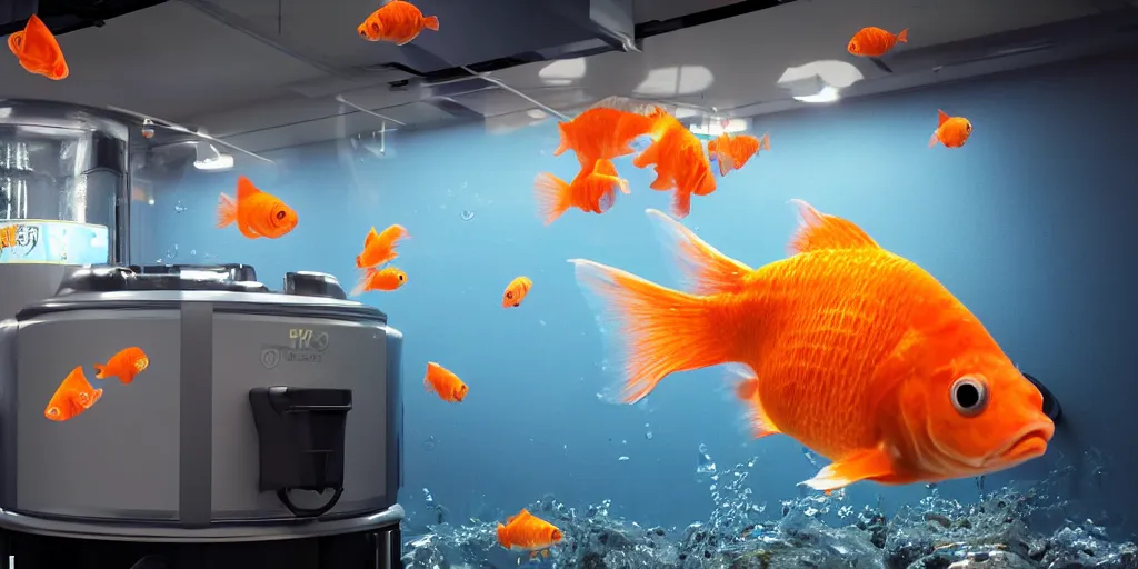 Prompt: a photo of 8k a goldfish in a office water dispenser with a lottery ticket, cinematic lighting, trending on artstation, 4k, hyperrealistic, focused, extreme details, unreal engine 5, cinematic, masterpiece