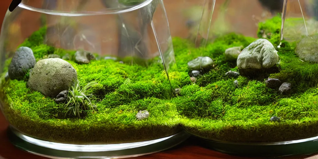 Prompt: moss terrarium, by disney animation