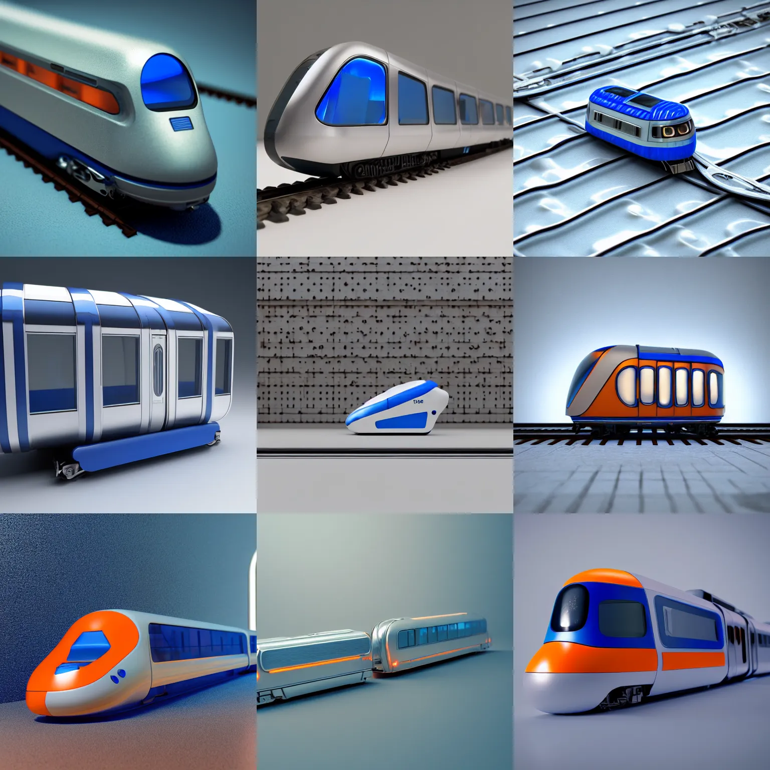 Prompt: futuristic train, porcelain, aluminium ( desgined by apple ), silver, blue soft details, soft!!, ( ( standing close to an orange metal fence ) ), studio photo, octane render, studio lights, 8 0 mm lens