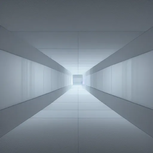 Image similar to Inside of blank dark endless cube with white contours. Realistic Concept Art photography