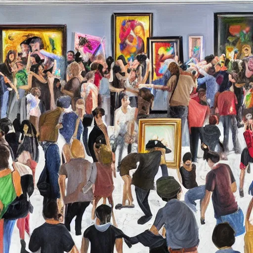 Prompt: a riot in an art gallery