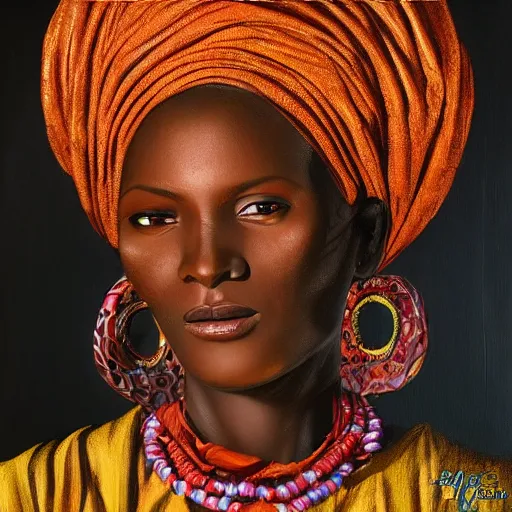 Prompt: portrait of a senegalese woman ( 3 5 ) from senegal, an oil painting by ross tran and thomas kincade