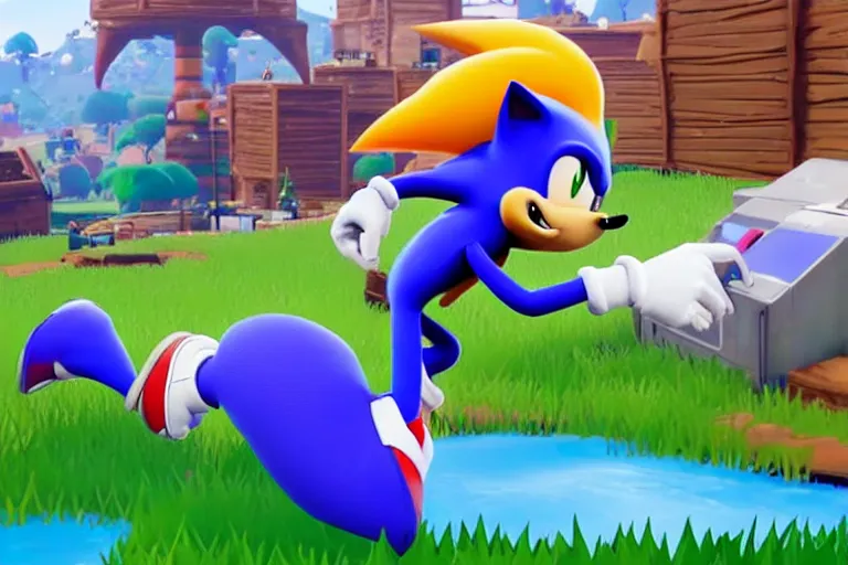 Image similar to sonic dancing in fortnite, gameplay