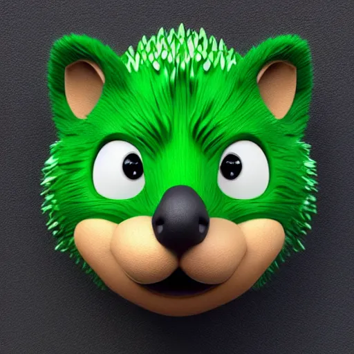 Prompt: behance hd, 3 d head of green hedgehog, cgsociety, symmetrical logo