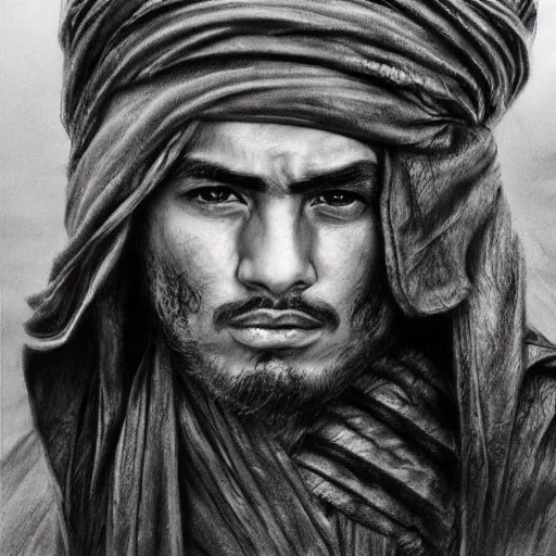 Image similar to Kurdish samurai, detailed charcoal sketch, realistic, incredibly detailed, award winning art, cinematic, extremely high detail, concept art