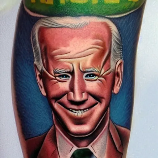 Image similar to tattoo of joe biden as the riddler