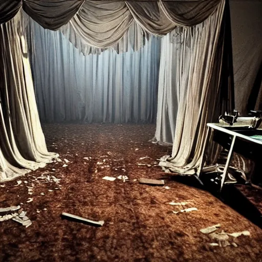 Image similar to a scary movie scene, horror stage setup,