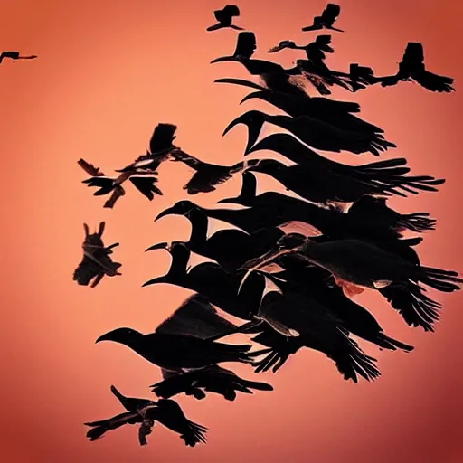 Image similar to “a flock of crows attacking people”