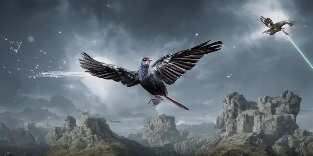 Image similar to a bird shooting lasers from its eyes, matte painting