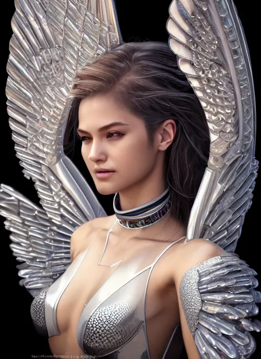 Prompt: photo of a gorgeous young mechanical angel woman with crystal wings in the style of stefan kostic, realistic, sharp focus, 8 k high definition, insanely detailed, intricate, elegant, art by stanley lau and artgerm