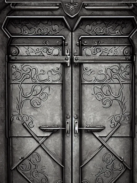 Prompt: professional digital art detailed closeup old steel castle door entrance flowers cgsociety wlop behance by pixiv