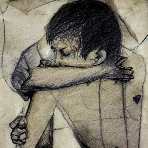 Image similar to A drawing of love on a burnt napkin, burnt edges, paper, photorealistic, extreme detail, creases, crumples, material, award winning, by Dave McKean