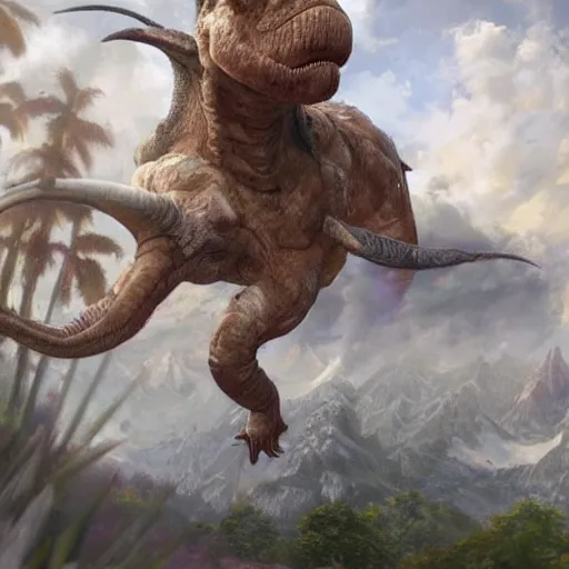 Image similar to bob ross!!! riding!!! a dinosaur!!, giant afro!, model pose, ultra realistic, concept art, intricate details, highly detailed, photorealistic, octane render, 8 k, unreal engine. art by artgerm and greg rutkowski and alphonse mucha