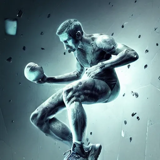 Image similar to “hyperrealistic mixed media high resolution image of athlete injuring their knee, stunning 3d render inspired art by István Sándorfi and Greg Rutkowski and Unreal Engine, perfect symmetry, dim volumetric lighting, 8k octane beautifully detailed render, post-processing, extremely hyper-detailed, intricate, epic composition, highly detailed attributes, highly detailed atmosphere, cinematic lighting, masterpiece, trending on artstation, very very detailed, masterpiece, stunning, flawless structure, lifelike texture, perfection,”