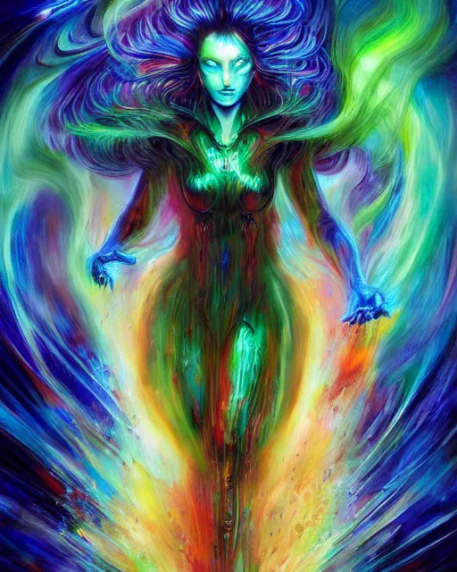 Image similar to blue and green rainbow fire, by antonio j. manzanedo, alex grey, android jones, wayne barlowe, philippe druillet, raymond swanland, cyril rolando, josephine wall, harumi hironaka, cronenburg, trending on artstation