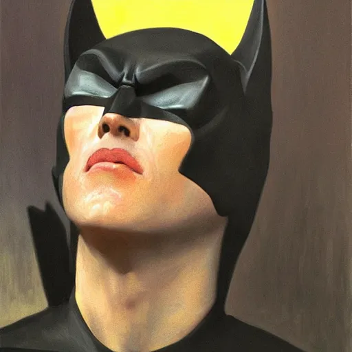 Image similar to Painting of Michael Keaton as Batman. Art by william adolphe bouguereau. During golden hour. Extremely detailed. Beautiful. 4K. Award winning.