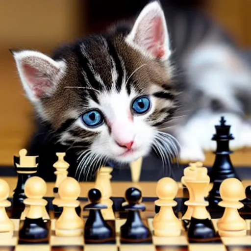 Prompt: a chess game where the pieces have been replaced by kittens