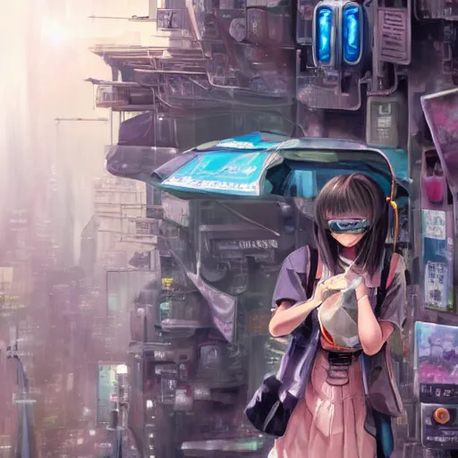 Image similar to dynamic composition, motion, ultra-detailed, incredibly detailed, a lot of details, amazing fine details and brush strokes, colorful and grayish palette, smooth, HD semirealistic anime CG concept art digital painting, watercolor oil painting of Clean and detailed post-cyberpunk sci-fi close-up schoolgirl in asian city in style of cytus and deemo, blue flame, relaxing, calm and mysterious vibes,, by a Chinese artist at ArtStation, by Huang Guangjian, Fenghua Zhong, Ruan Jia, Xin Jin and Wei Chang. Realistic artwork of a Chinese videogame, gradients, gentle an harmonic grayish colors. set in half-life 2, Matrix, GITS, Blade Runner, Neotokyo Source, Syndicate(2012), dynamic composition, beautiful with eerie vibes, very inspirational, very stylish, with gradients, surrealistic, dystopia, postapocalyptic vibes, depth of field, mist, rich cinematic atmosphere, perfect digital art, mystical journey in strange world