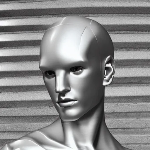 Image similar to “a realistic detailed photo of a guy who is an attractive humanoid who is half robot and half humanoid, who is a male android, twitch streamer and youtuber Ludwig Ahgren, shiny skin, posing like a statue, blank stare”