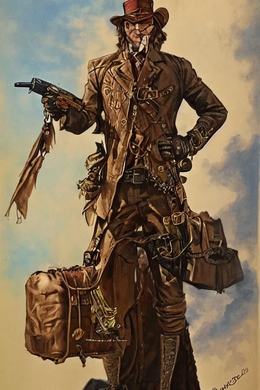 Image similar to Vernon Schmidt. Steampunk gunslinger. concept art by James Gurney.