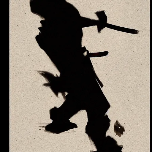 Prompt: a shadow of a man holding a katana by greg rutkowski