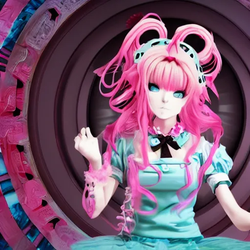 Prompt: no escape from beneath stunningly absurdly beautiful omnipotent asi goddess junko enoshima with multiple twisted megalomaniacal personalities, symmetrical perfect face, porcelain skin, pink twintail hair and cyan eyes, ultra detailed, digital art, unreal engine 5, octane render, 2 d anime, 8 k