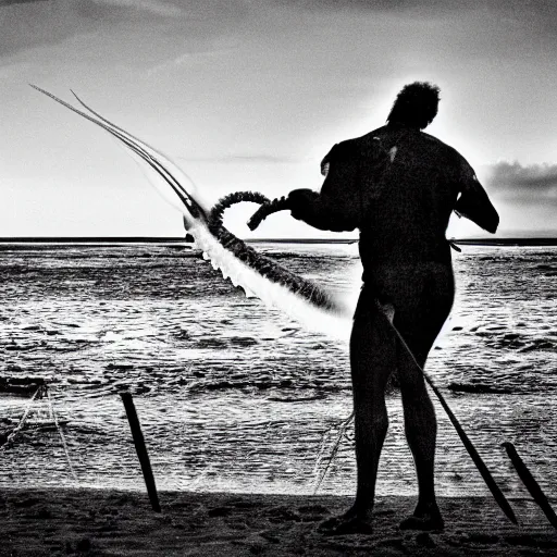 Prompt: portuguese man of war, award winning black and white photography