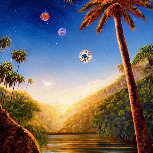 Prompt: a ultradetailed beautiful painting of el dourado, amazonas by aulo maiskiankski, major arcana mason sparkles sky, and dougherty patrick, trending on artstation, mediterranean, palm trees, light sparkles, major arcana sky, sharp focus, soft light