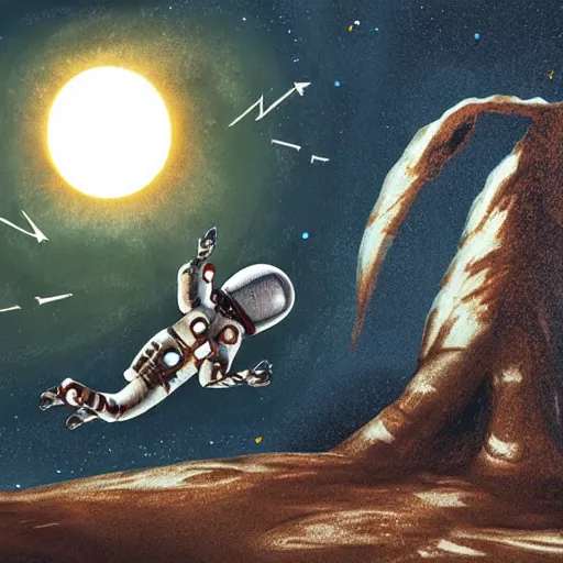 Image similar to cave drawing of alien astronaut bringing gift to earth, concept art, award winning