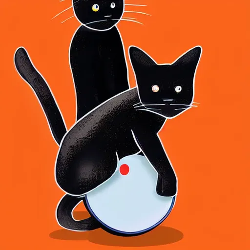 Prompt: Two cats playing ping pong on orange background, digital art