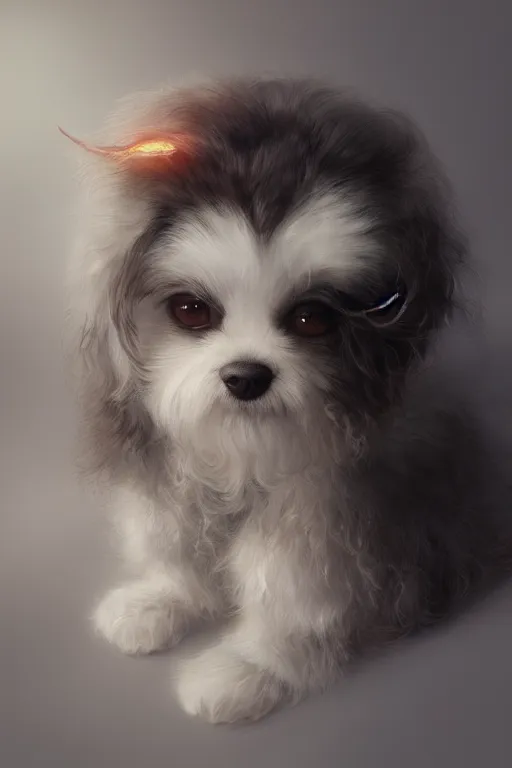 Prompt: cute adorable shih-poo, realistic and ultra intricate detailed soft painting, volumetric lighting, mist, Artstation, Tom Bagshaw Yasushi Nirasawa Moebius artstyle, unreal render, depth of field