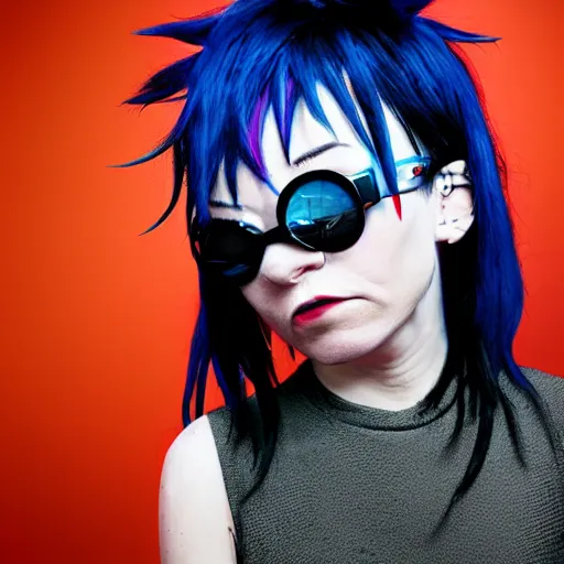 Prompt: Award winning portrait photography of Noodle from gorillaz as a human