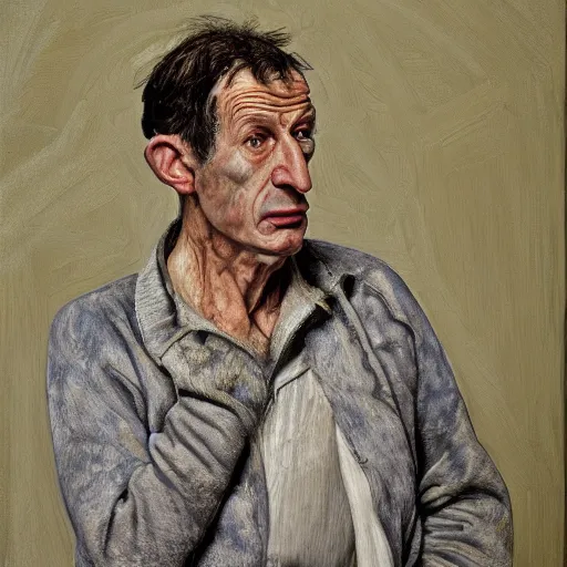 Image similar to high quality high detail painting by lucian freud, hd, portrait of an upset thief, photorealistic lighting