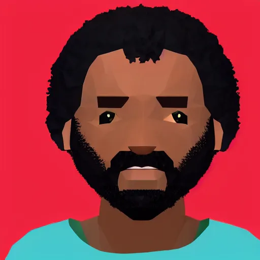Image similar to low polygon render of a black man with afro hair and raspy bear stubble, high quality, clean, sharp