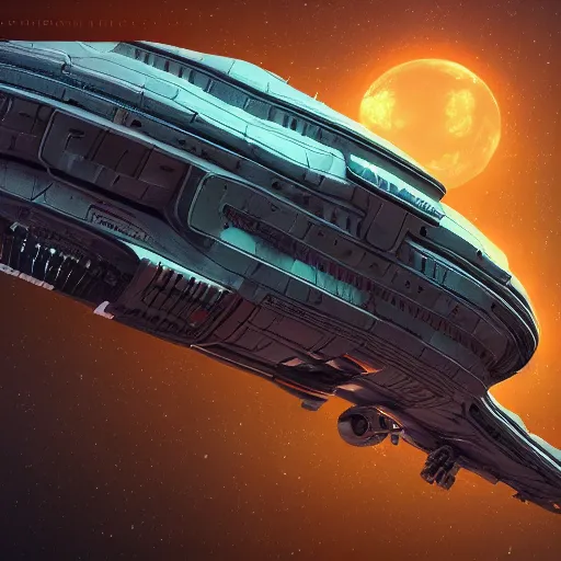 Image similar to huge intricate spaceship, retro look, markus vogt, artstation, 4 k