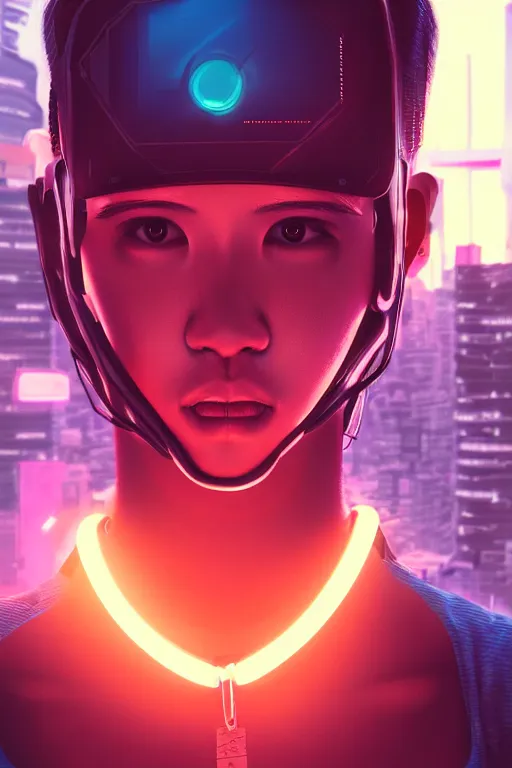 Prompt: teenagers of the future in Singapore 3000, cyberpunk, close-up portrait, hyper realistic, volumetric lighting, scenery, digital painting, highly detailed, artstation, neon