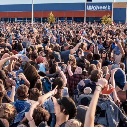 Prompt: a mosh pit in an empty Walmart parking lot