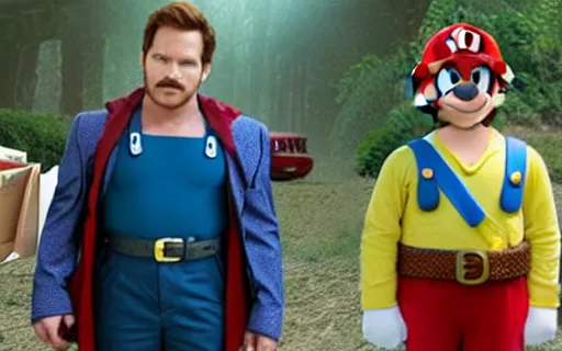 Image similar to a still of super mario as chris pratt in parks and recreation