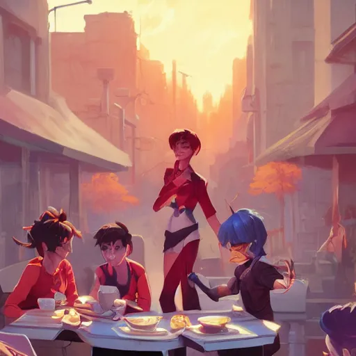 Image similar to hero world breakfast at tiffany's, behance hd by jesper ejsing, by rhads, makoto shinkai and lois van baarle, ilya kuvshinov, rossdraws global illumination