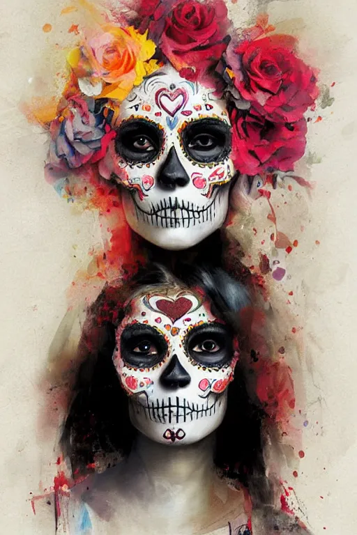 Image similar to Illustration of a sugar skull day of the dead girl, art by ruan jia