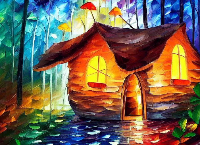Prompt: Kanye West standing behind the window of his little mushroom house, magical forest, Alena Aenami, Leonid Afremov