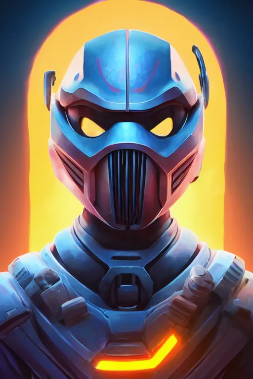 Image similar to epic mask helmet robot ninja portrait stylized as fornite style game design fanart by concept artist gervasio canda, behance hd by jesper ejsing, by rhads, makoto shinkai and lois van baarle, ilya kuvshinov, rossdraws global illumination radiating a glowing aura global illumination ray tracing hdr render in unreal engine 5