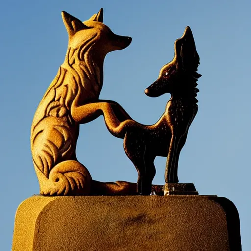 Image similar to “ capitalize wolf ” statue with a fox instead of a wolf