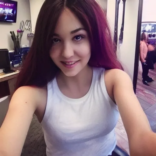 Prompt: beautiful female twitch streamer selfie