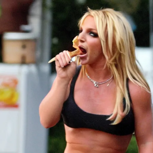 Prompt: britney spears eating a hamburger