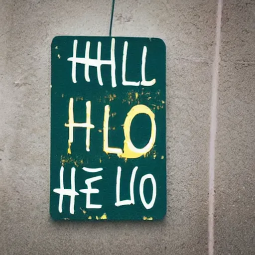 Image similar to A sign that reads 'Hello'.