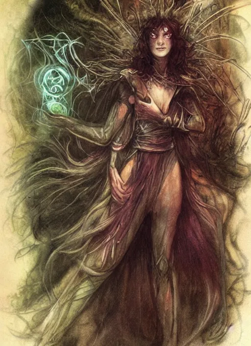 Prompt: portrait of lithe female sorceress of the fey, beautiful! coherent! dungeons and dragons character, by brian froud, strong line, night color, high contrast